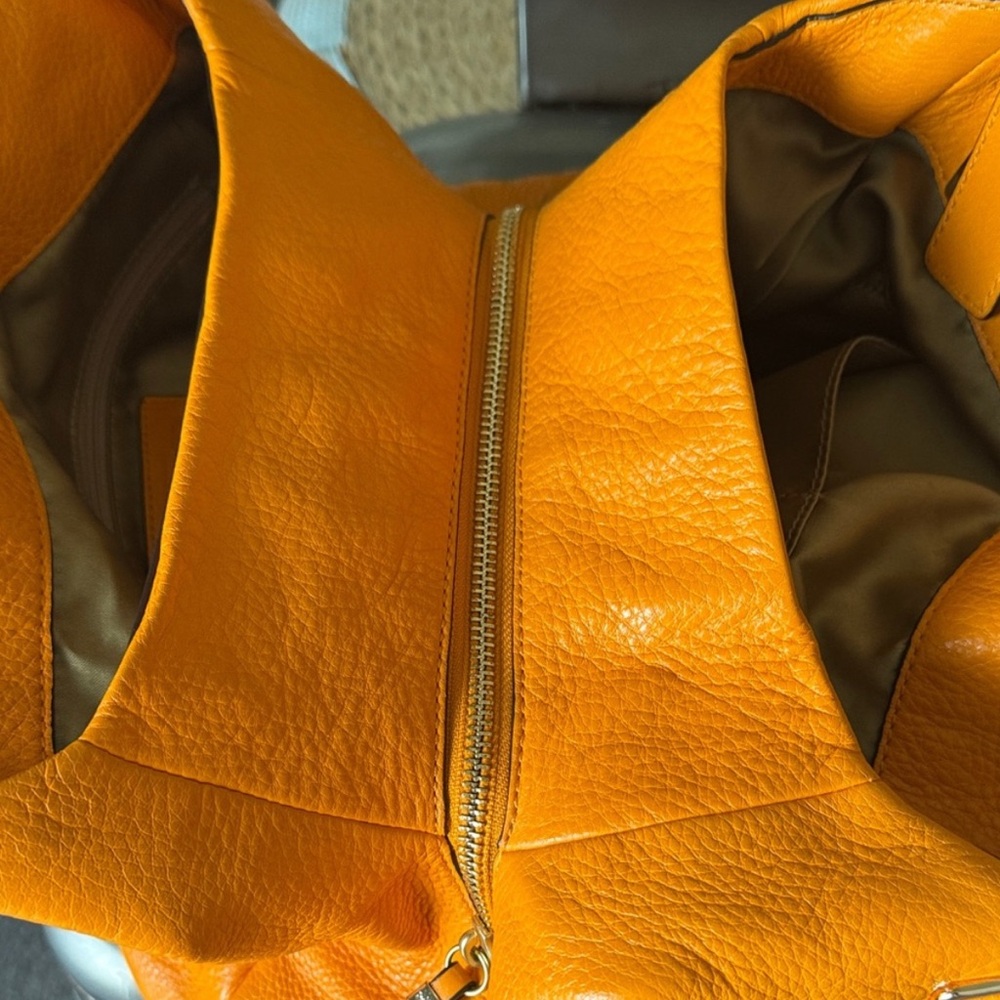 Coach Pebbled Leather Shoulder Bag in Bright Orange with Gold Hardware - Picture 8 of 12